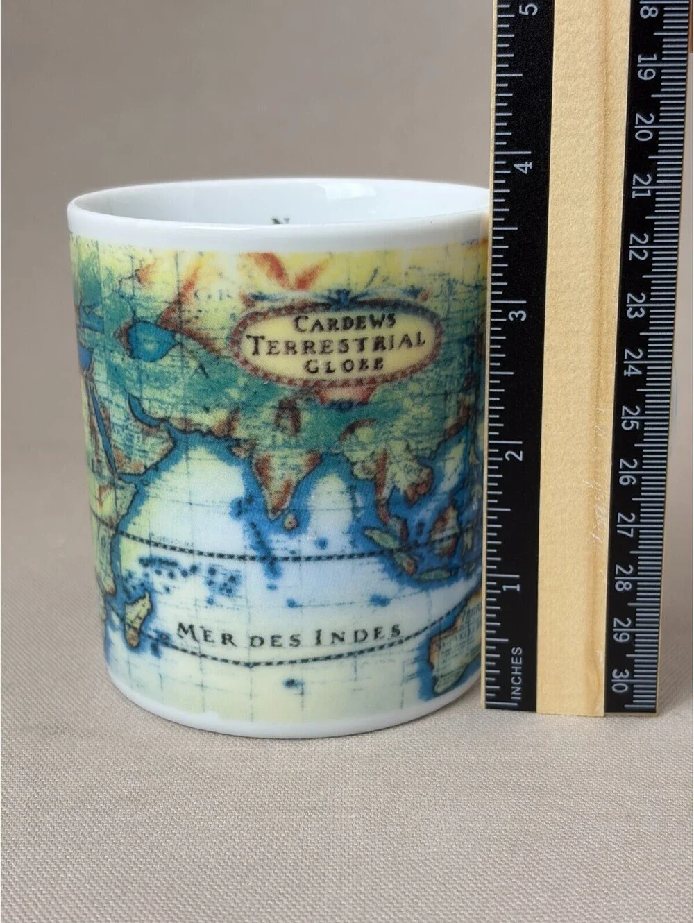 Paul Cardew Global Warming Terrestrial Globe Coffee Mug Antique World Map Cup